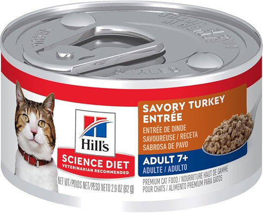Hill's Science Diet Adult 7+, Senior Adult 7+ Premium Nutrition, Wet Cat Food, Turkey Minced, 2.9 oz Can, Case of 24