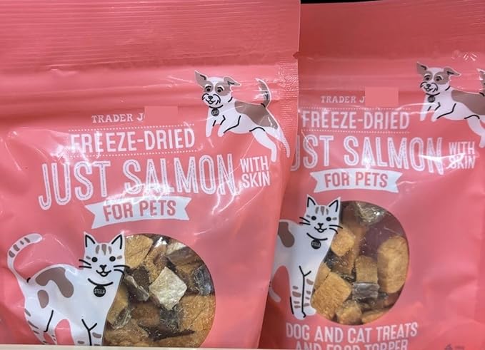 Freeze Dried Just Salmon Dog and Cat Pet Treats Food Topper Net Wt. 2 Oz (57g) - Pack of 2