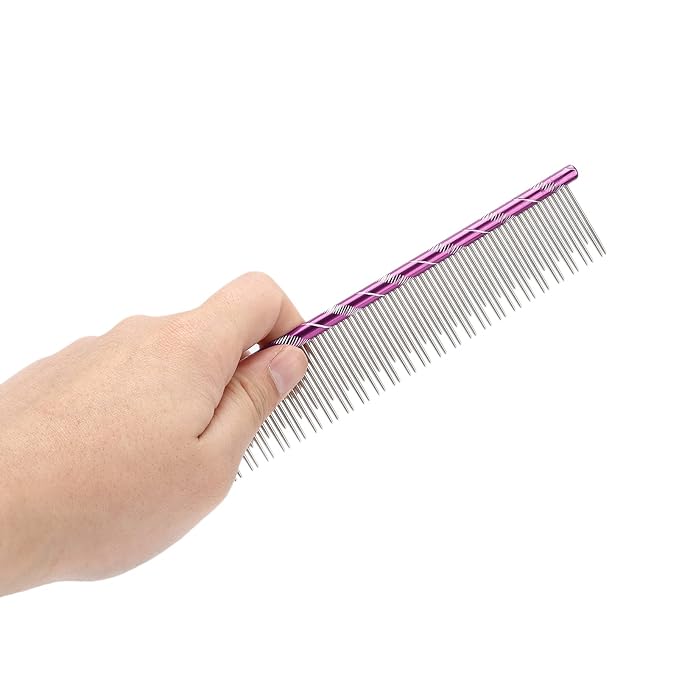 Pet Hair Removal Comb, Cat Comb with Stainless Steel Teeth, Open Knot Comb for Cat Grooming, Durable Reusable Pet Grooming Tool with Ergonomic Handle for Long Haired and Short Hair (Purple)