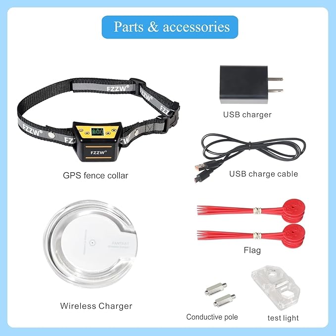 Plkm Dog Wireless Fence Pet Electric Fence GPS Containment System, Adjustable Control Range Warning Strength, Wireless Charging Wireless GPS Dog Fence, Fully Sealed Waterproof Collar Receiver