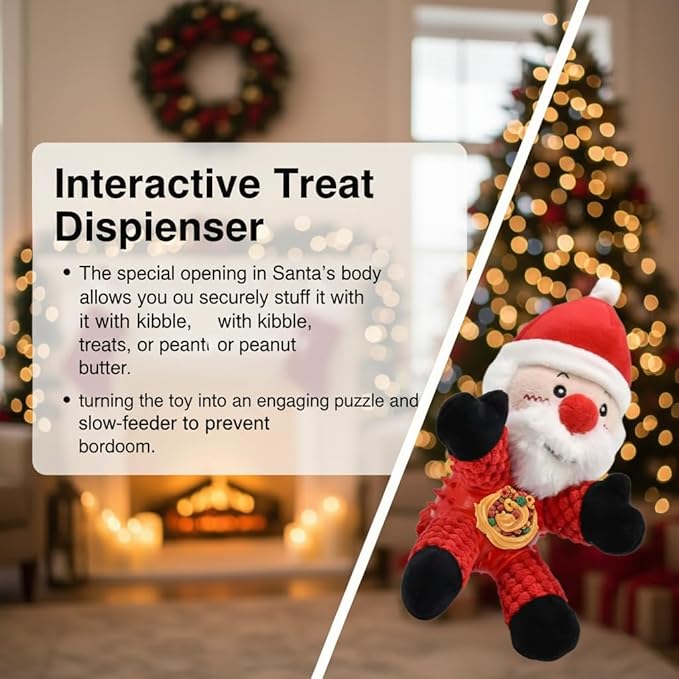 Durable Christmas Santa Dog Toy with Plush Head & Textured Rubber Chew Body | Squeaky Holiday Pet Gift (Santa Claus)