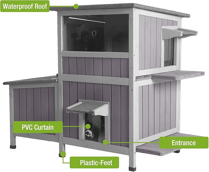 Heated Cat House Outdoor Insulated Cat Cage with Heating Pad for Winter, Feral Kitty Shelter Waterproof Roof,23" D x 44" W x 34.5" H