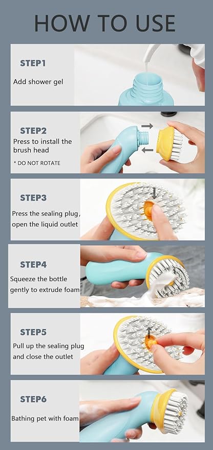 Pet Bath Brush Dog Cat Massage Hairbrush Comb with Shampoo Dispenser for Grooming Shower Scrubbing Shedding Massage Long Short Hair Pets Cats Dogs Supplies - Blue
