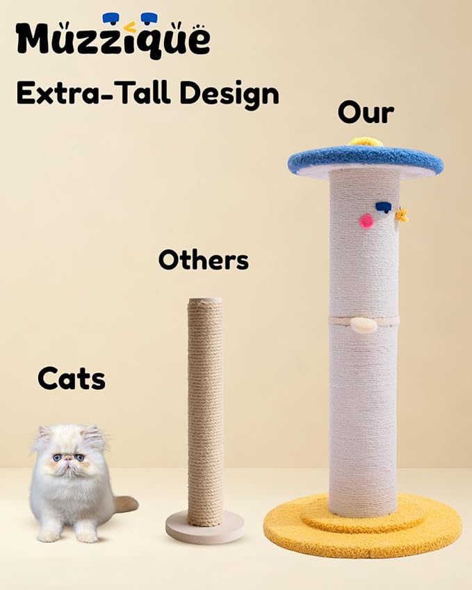 Cat Scratching Post, 31 inch Tall Thicker Scratch Post w/Perch, Full Strectch for Indoor Cats, Adult/Kitten/Kitty Sisal Rope Scratcher, Large Play Toy Stand, Cute Adjustable Heights Furniture