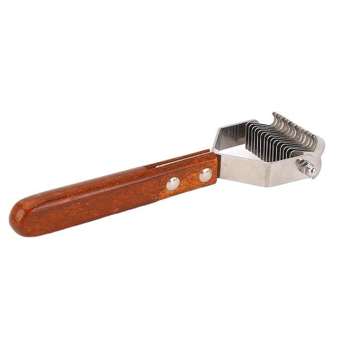 Focket Cat Grooming Brush, Stainless Steel Double Sided Pet Grooming Rake Ergonomic Anti Slip Wood Handle Pet Hair Removal Tool for Cats and Dogs (Small Size (21x17cm / 8.3x6.7in))