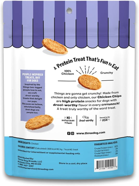 Three Dog Bakery BarkโN Crunch! Chicken Chips, Crunchy Treats for Dogs, Single Ingredient, High Protein Snacks, No Artificial Flavors or Colors, Made in The USA, 4oz.