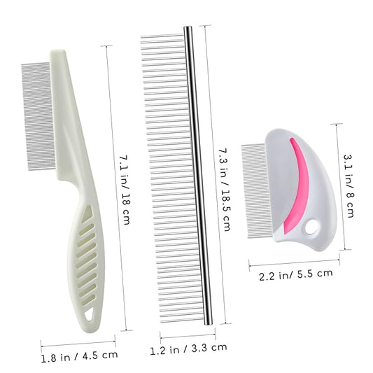 BESPORTBLE 3pcs Dog Cat Grooming Tools Stainless Steel Comb for Hair Removal Tangles Mats and Skin Massage