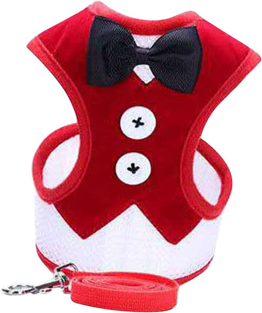 Dog Harness Leash, Breathable Fabric Bow Tie Harness Set, Colorful Sturdy, for Medium Large Dogs Walking Pet Supplies (L)