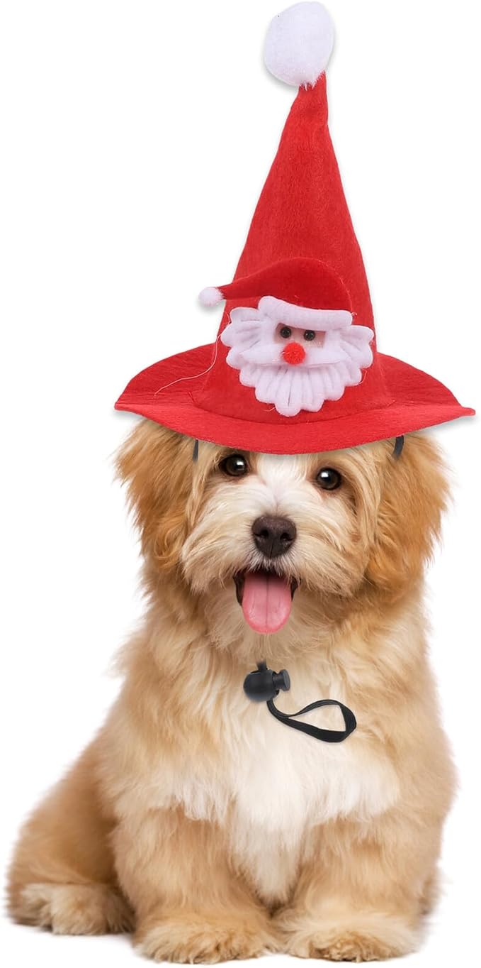 Amosfun Christmas Dog Hat and Pet Cosplay Headgear Knitted Santa Claus Cap Wear-Resistant for Cats and Dogs Holiday Party Supplies