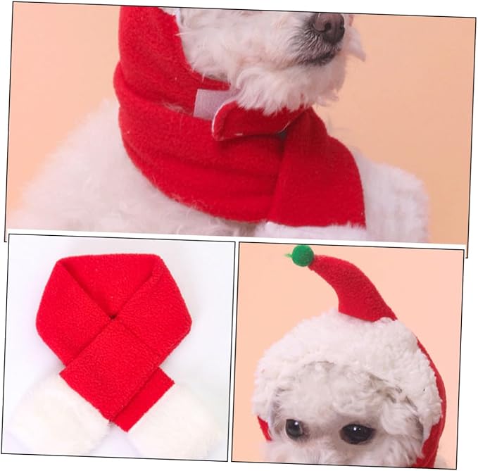 Toyvian Pet Christmas Hat Scarf Set for Dogs and Cats, Thermal Puppy Head Cover with Warm Knit Scarf, Photo Prop for Holiday Pet Supplies and Winter Apparel