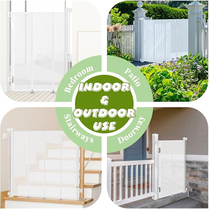 47" Extra Tall Retractable Baby Gates, Extends to 59" Wide, ExtraTall Retractable Safety Gate with Reinforced Strips, Retractable Tall Dog Gates for Doorways Mesh Baby Pet Gates Indoor, White
