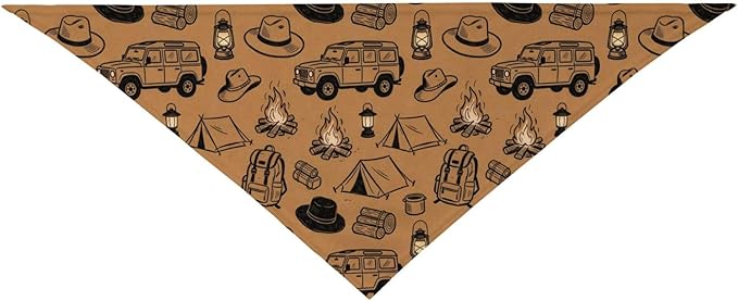 Happy Camper Summer Dog Bandana,Adorable Puppy Accessory for the avid Camper ,Pet Neckerchief for Pets Daily Wear Photo Prop Party Supplies,Funny Cute Dog Bandana (Brown-1)