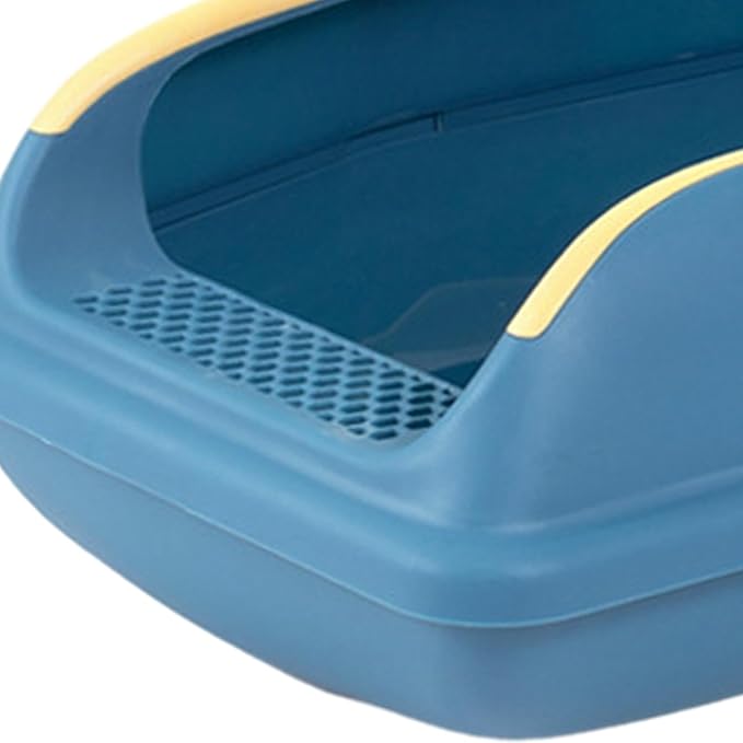 Cat Litter Box Open Top High Sided Anti Splashing Litter Tray with Scoop for Indoor Cats Kittens (2 Sizes)- S Blue