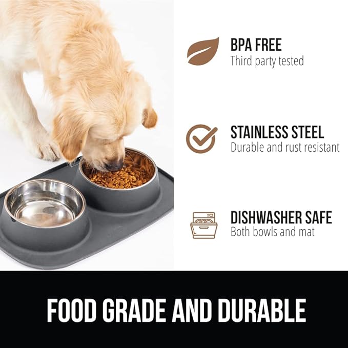 GORILLA GRIP Cat Litter Box Mat, 17x11 Inch Gray and Silicone Feeding Mat Set, 1 Cup Gray, 2 Item Bundle