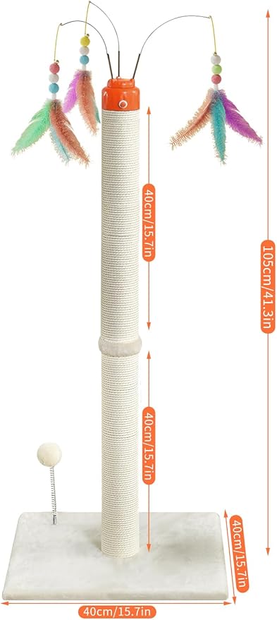 Cat Scratching Post ,41.3" Tall Automatic Teaser Wand Scratching Post with Sisal Rope,Interactive Automatic Rotating Hanging Balls Cat Toys for Indoor Cats and Adult