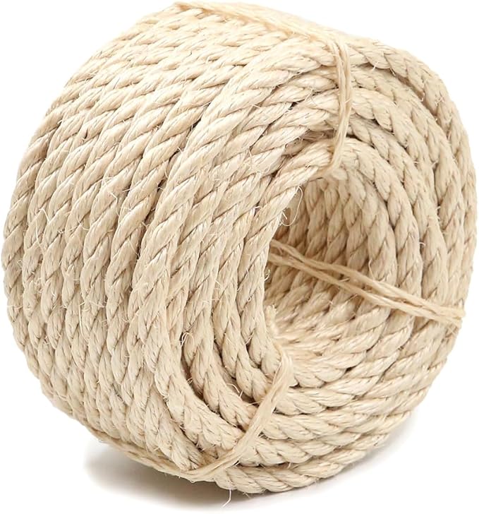 Natural Sisal Rope Perfect for Cat Scratching Posts, Pet Toys, Furniture Protection, and Home Décor (5/16 inch x 50FT)