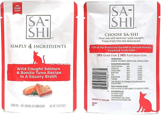 Sa-Shi Grain Free Wet Cat Food Pouches 1.76oz. Five Flavors (Tuna & Salmon)