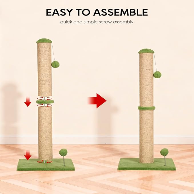 Dkelincs 33" Tall Cat Scratching Post Premium Sisal Kitten Scratcher with Hanging Ball for Indoor Cats, Cat Scratch Post for Living Room & Bedroom, Ideal for Cats at All Ages (Green, 33 Inch)