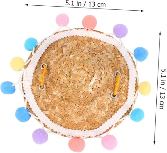 VICASKY Pet Straw Hat with Lace Pattern Small Woven Straw Cap Funny Photo Prop Decorative Hat for Dogs Puppy Pet Supplies
