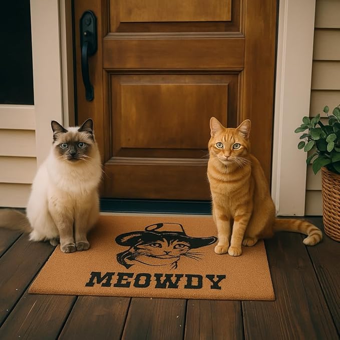 Funny Doormat Outdoor Welcome Mat, Faux Coir Door Mat for Front Porch or Entryway, Cute Pet-Themed Durable and Easy to Clean Rug 30"x17" (Meowdy-1)