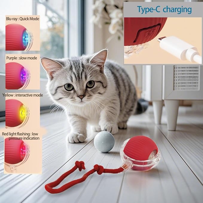 Interactive Cat Toys Ball for Indoor Cats, Interactive Rolling Small Dog Cat Toys Automatic Self Moving, 360°,Electric Balls,Fast Rolling,Smart Automatic Rolling Pet Ball (Blue)