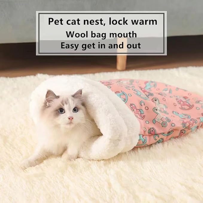 Cat Bed Sleeping Bag for Indoor Cats - Pet Slipper Cave Bed for Indoor Cats and Small Dogs, Cozy & Soft Plush, Anti-Slip & Durable, Washable for Kittens and Puppies Under 15 lbs (Pink)