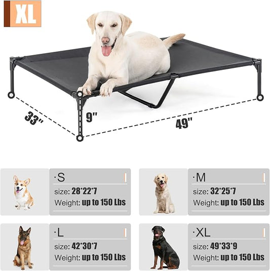 XL Elevated Dog Bed for Large Dogs, Raised Dog Cot Beds, Heavy Duty Pet Beds with Durable Teslin Recyclable Mesh, Black Outdoor Pet Bed