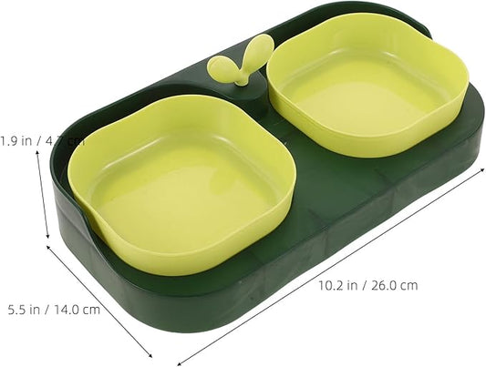 Cat and Dog Double Bowl Pet Feeder Set, Plastic Sturdy Food and Water Bowls for Indoor Feeding, Puppy and Kitten Feeding Supplies, Moss Green