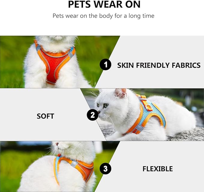BESPORTBLE Pet Harness and Leash Set with Reflective Strips, Breathable Mesh Dog and Cat Vest Harness Xs, Dual-Color Orange, Lightweight Pet Supply for Puppy and Kitten Walking