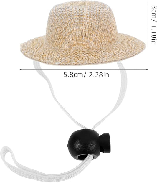 2pcs Beige Multi-Function Dog Straw Hats with Elastic Strap, Wear-Resistant Decorative Puppy Caps for Summer Outdoor Pet Supplies, Inner Diameter 3.2cm