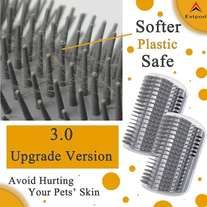 Cat Self Groomer โ Wall Corner Scratcher, 2 Pack Soft Silicone Face Grooming Brushes and Massage Combs for Indoor Cats and Small Pets (Orange)