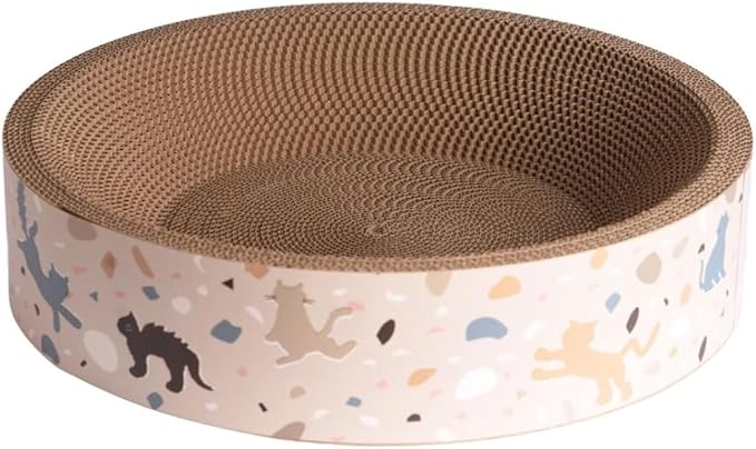Cat Scratcher Lounge Bed | Durable Recycle Board for Furniture Protection | Cat Scratch Bowl (Beige)