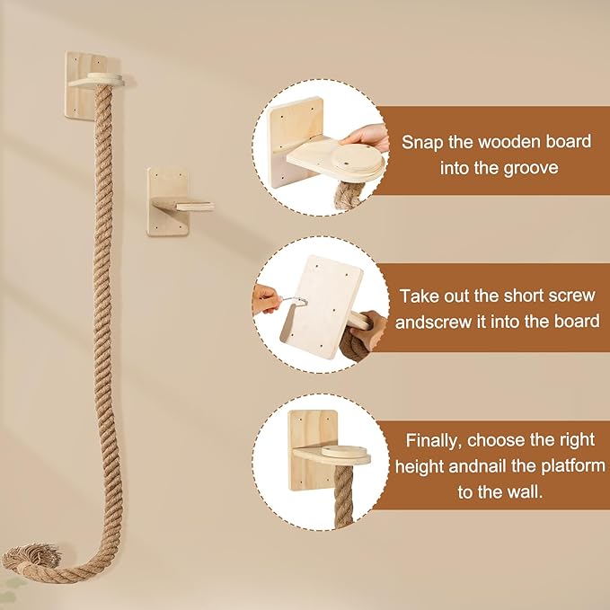 Cat Scratching Post Wall-Mounted Cat Ladder, Cat Tree with Durable Climbing Rope & Space-Saving Cat Furniture for Indoor Cats - Easy Installation & Sturdy Design