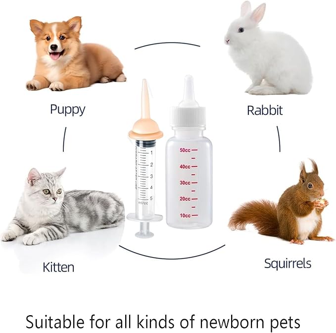 Newborn Kitten Nursing Bottle Feeding Kit, Pet Bottle, Silicone Nipples, 8 FR Feeding Tube, Pet Pill Shooter, Aspirator Bulb, Small Animal Feeding Supplies for Newborn Pet Dog Rabbit Goat