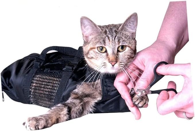 Cat Grooming Bag Durable Bath Bag for Cats with Zipper Closure Handles Secure Head Opening for Nail Clipping and Pets