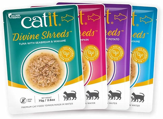 Catit Divine Shreds Premium Cat Food Topper, 12 Pack, Tuna