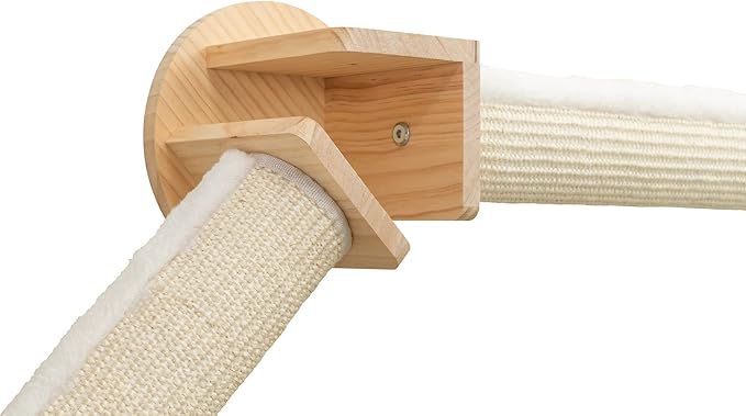 Trixie Cat Wall Furniture Set 6-7pc Cat Climbing Wall Set - Sisal Rope Scratching Posts, Elevated Bed, Corner Shelf, Steps - Natural/White