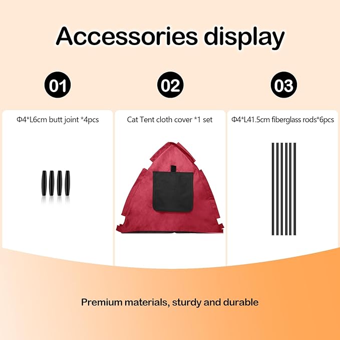 Portable Pet Tent with Full-Enclosure Zippered Mesh Door, Indoor & Outdoor Cat House for Safety & Ventilation, Cozy Nest for Cats, Puppies & Small Animals (Red)