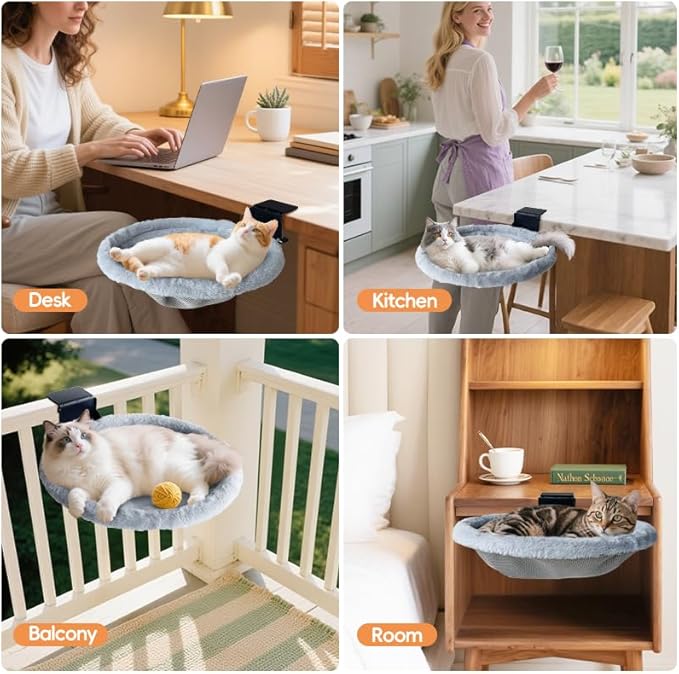 L&W BROS. Cat Desk Bed, with 2 Machine-Washable Covers -No Wash Downtime, Supports 50lbs, Space-Saving Foldable Cat Bed Desk Mount for Gaming