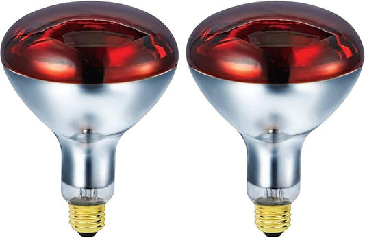 250 Watts R40 Red Heat Lamps Outdoor Bulbs for Pets Flood Light Bulb for Chickens Infrared Reflector 250W R40 Incandescent Medium E26 Base 2 Pack