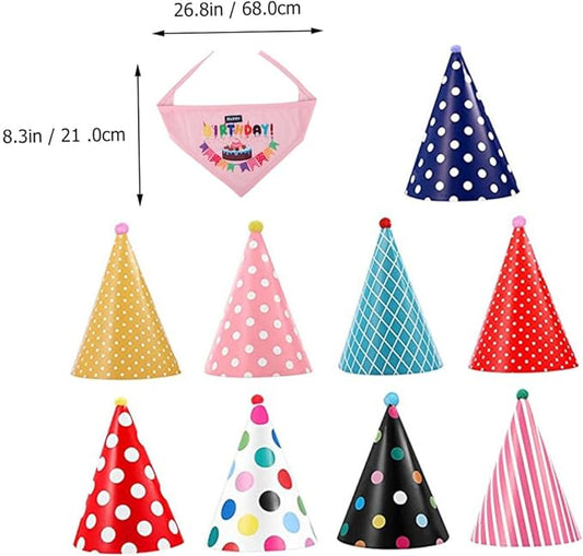 ibasenice Dog Birthday Party Hat and Saliva Bib Set, 9pcs Pet Birthday Caps with Bandana for Small to Medium Dogs, Decorative Pet Supplies for Celebration and Photo Sessions Random Color