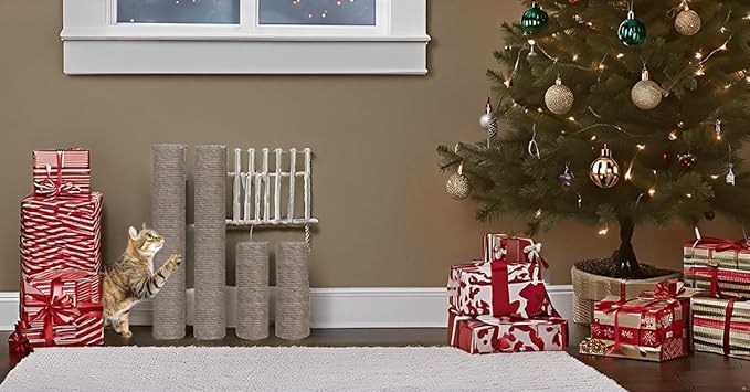 Barelove Cat Scratching Post Replacement, 4 Pieces Cat Scratcher Cat Tree Replacement Parts, 15.4'' x 2.67" Dia + 7.87“ x 2.67" DiaNatural Sisal Rope Cat Scratch Posts Include M8 Screws, Grey
