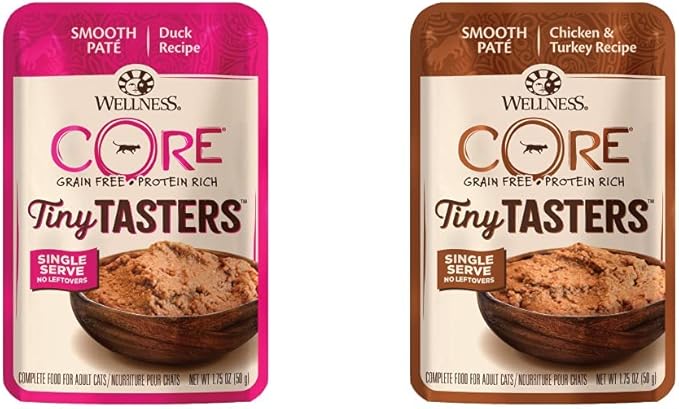 Wellness CORE Tiny Tasters Wet Cat Food Variety Bundle: 12 Pack (Adult, Duck Pate) + 12 Pack (Adult, Chicken & Turkey Pate)