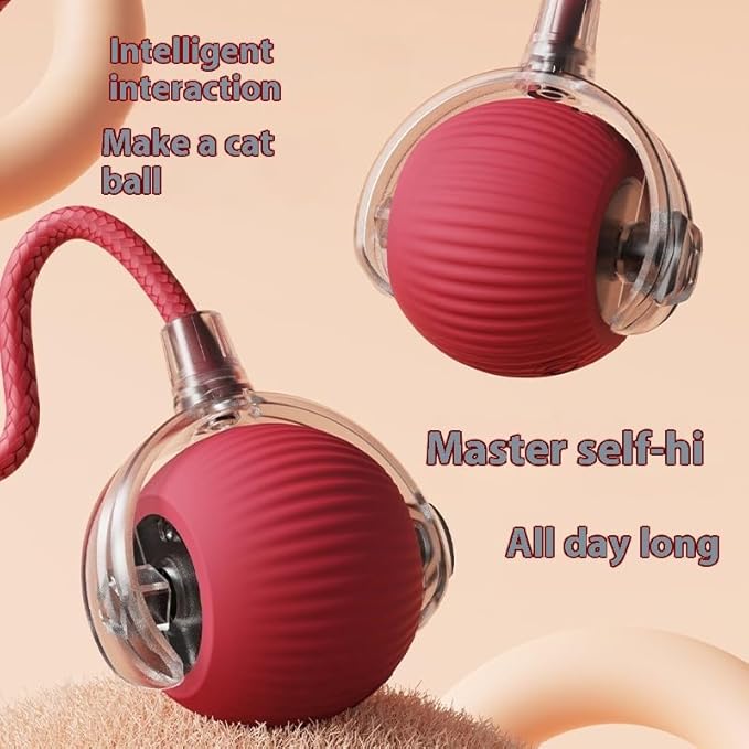 Interactive Cat Toys Ball for Indoor Cats, Interactive Rolling Small Dog Cat Toys Automatic Self Moving, 360°,Electric Balls,Fast Rolling,Smart Automatic Rolling Pet Ball (Red)