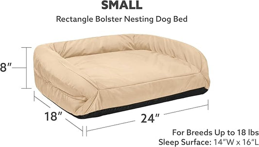 K9 Ballistics Tough Bolster Nesting Pillow Sofa Dog Bed for Toy and X Small Breeds - Durable, Water Resistant with Removable, Washable Cover & Nonskid Bottom 24"x18", Sandstone