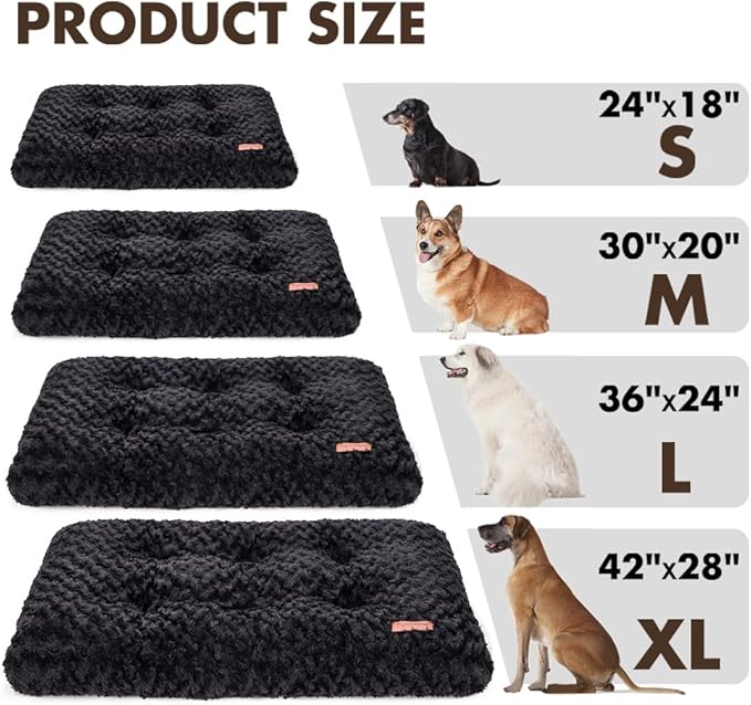 Dog Bed Crate Pad - Rosette Pattern White Velvet Pet Bed Anti-Slip Comfy Kennel Pad for Crates Rosette Black M