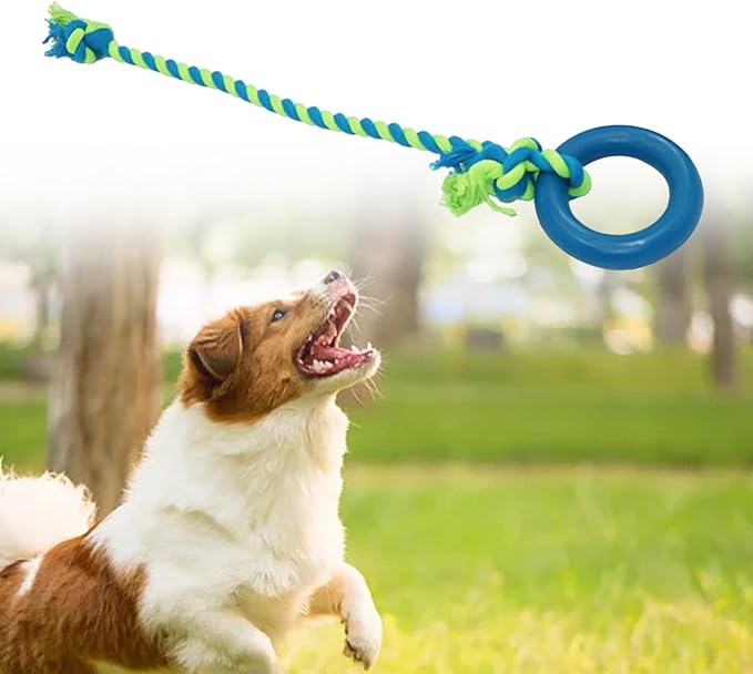 Interactive Dog Tug Toy Pets Supplies with Rings Exercise Playing Running Dog Rope Toy for Kitten Outdoor Lawn Cleaning, Blue