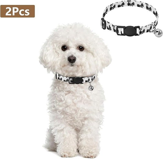 Dog Collar Bows Ribbons Pattern Dog Collars Puppy Collar Cat Pet Collar with Adjustable Buckle for Dogs Cats Pets Supplies 2 Pack