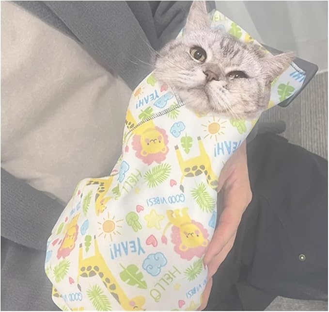 Cat Grooming Wrap - Self-Adherent Restraint for Nail Trimming - Anti-Scratch Swaddle Burrito Wrap