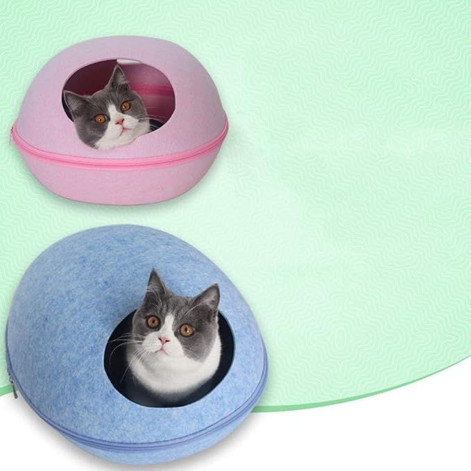 Ultra Soft Material Dog Cat Bed Cave Sleeping Bag Zipper Egg Shape Pet Felt Cloth House Nest Basket for Cats Animals Supplies Washable Pet Bed(Pink,48 * 38 * 25cm)